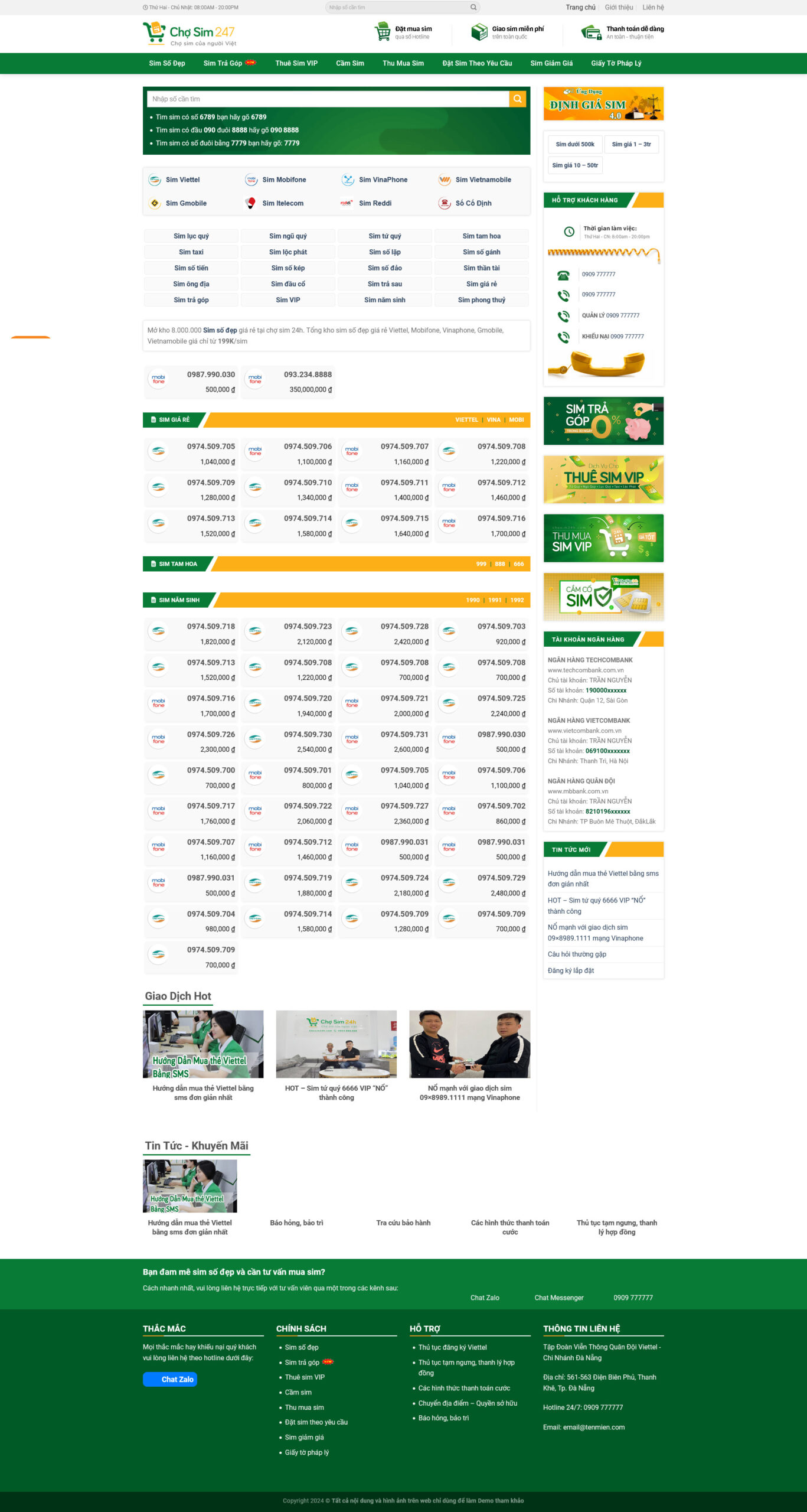 Giao Diện Web Bán Sim Số Đẹp